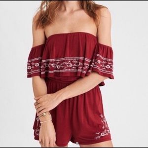 Red American Eagle off the shoulder romper